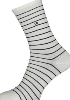 Tommy Hilfiger damessokken Small Stripe (2-pack), uni en gestreept katoen, off white met blauw