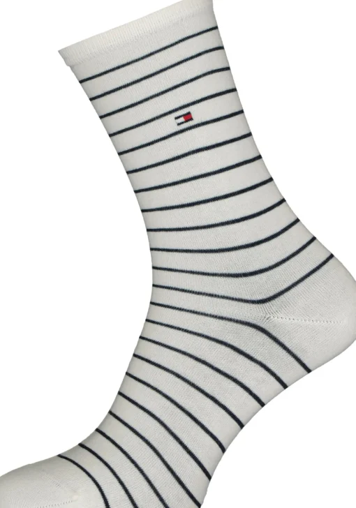 Tommy Hilfiger damessokken Small Stripe (2-pack), uni en gestreept katoen, off white met blauw