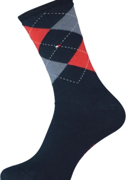 Tommy Hilfiger damessokken Check (2-pack), uni en geruit katoen, donkerblauw met rood