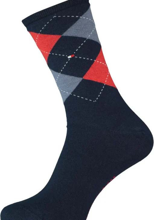 Tommy Hilfiger damessokken Check (2-pack), uni en geruit katoen, donkerblauw met rood