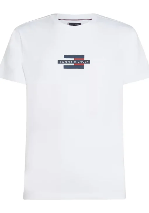Tommy Hilfiger Flag Box Tee, heren T-shirt korte mouw O-hals, wit