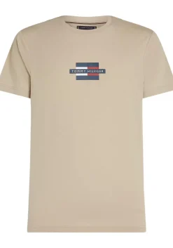 Tommy Hilfiger Flag Box Tee, heren T-shirt korte mouw O-hals, beige