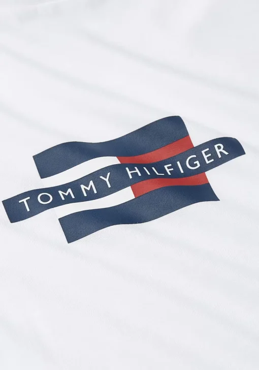Tommy Hilfiger Flag Box Tee, heren T-shirt korte mouw O-hals, wit