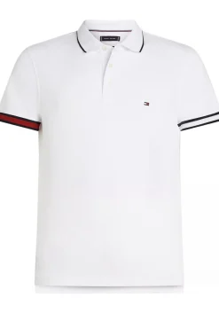 Tommy Hilfiger Flag Cuff Slim Polo, heren poloshirt, wit