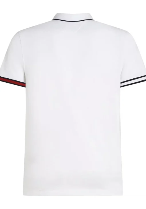 Tommy Hilfiger Flag Cuff Slim Polo, heren poloshirt, wit
