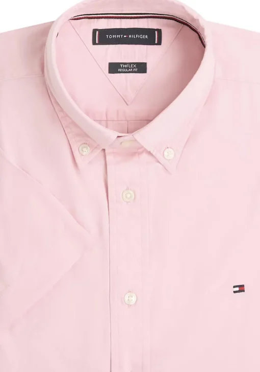 Tommy Hilfiger Flex Poplin Regular Fit Shirt, korte mouw, popeline, roze