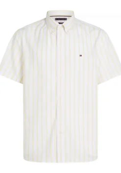 Tommy Hilfiger Flex Poplin Regular Fit Shirt, korte mouw, popeline, wit met geel gestreept