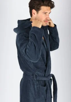Tommy Hilfiger heren badjas, dik badstof met capuchon, blauw