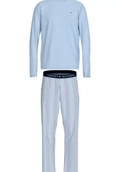 Tommy Hilfiger heren pyjama O-hals, lichtblauw shirt met blauw met wit gestreepte broek
