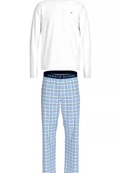 Tommy Hilfiger heren pyjama O-hals, wit shirt met blauw met wit geruite broek