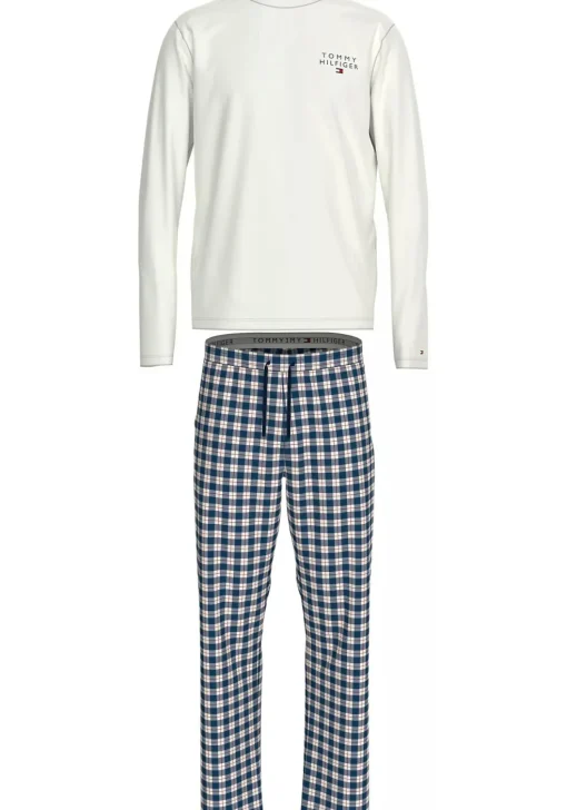 Tommy Hilfiger heren pyjama set, wit shirt met blauw met wit geruite broek