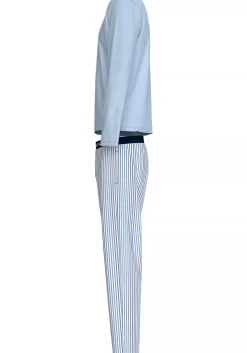 Tommy Hilfiger heren pyjama O-hals, lichtblauw shirt met blauw met wit gestreepte broek