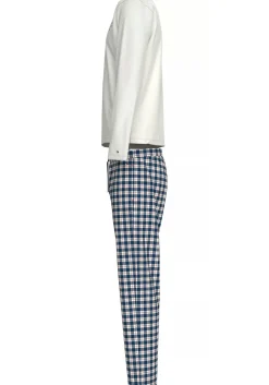 Tommy Hilfiger heren pyjama set, wit shirt met blauw met wit geruite broek
