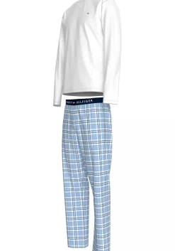 Tommy Hilfiger heren pyjama O-hals, wit shirt met blauw met wit geruite broek