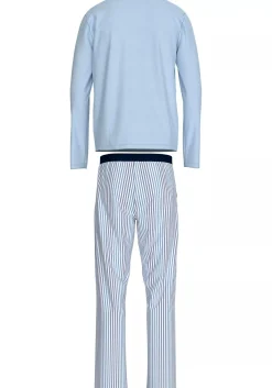 Tommy Hilfiger heren pyjama O-hals, lichtblauw shirt met blauw met wit gestreepte broek