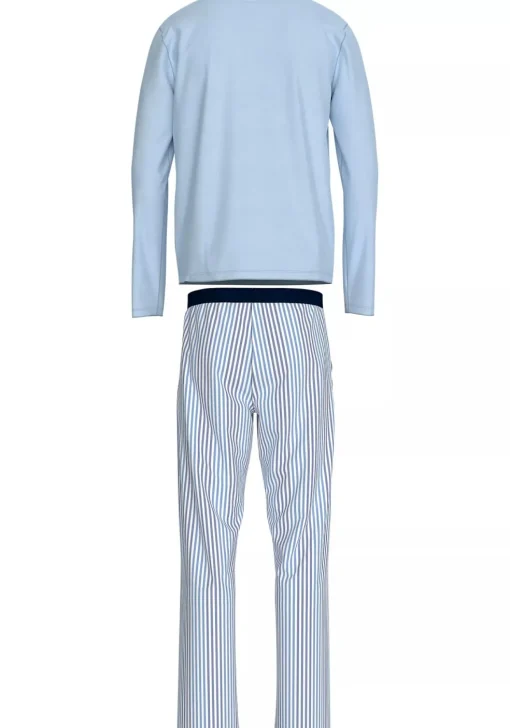 Tommy Hilfiger heren pyjama O-hals, lichtblauw shirt met blauw met wit gestreepte broek