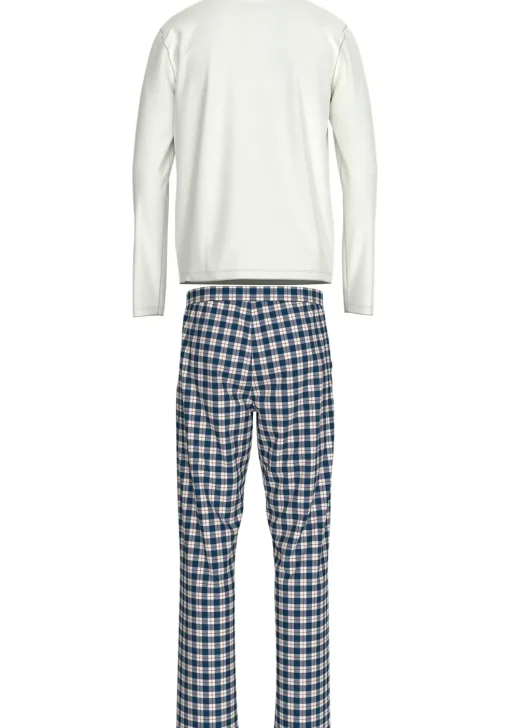 Tommy Hilfiger heren pyjama set, wit shirt met blauw met wit geruite broek