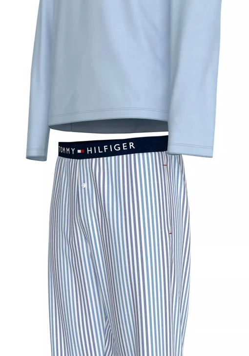 Tommy Hilfiger heren pyjama O-hals, lichtblauw shirt met blauw met wit gestreepte broek