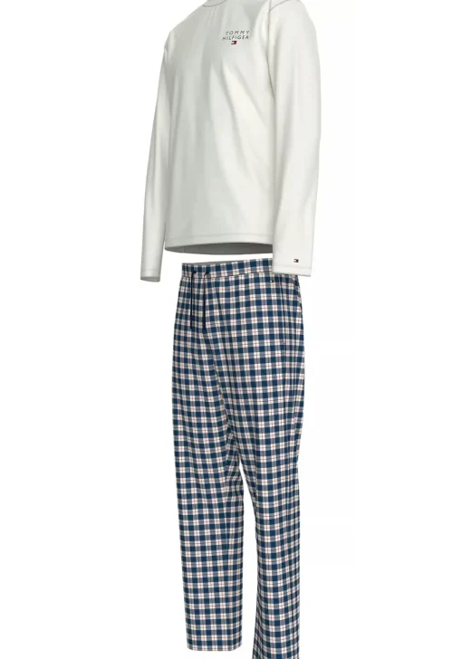 Tommy Hilfiger heren pyjama set, wit shirt met blauw met wit geruite broek