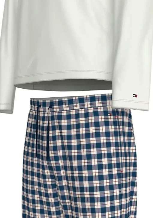 Tommy Hilfiger heren pyjama set, wit shirt met blauw met wit geruite broek