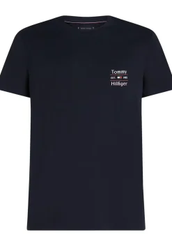 Tommy Hilfiger Hilfiger Stack Tee, heren T-shirt korte mouw O-hals, donkerblauw