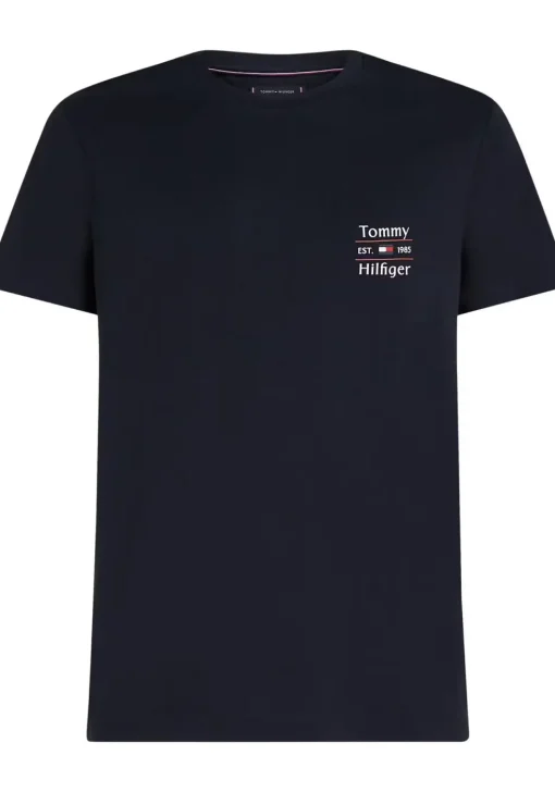 Tommy Hilfiger Hilfiger Stack Tee, heren T-shirt korte mouw O-hals, donkerblauw