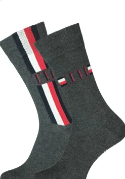 Tommy Hilfiger Iconic Logo Stripe Socks (2-pack), herensokken katoen, grijs