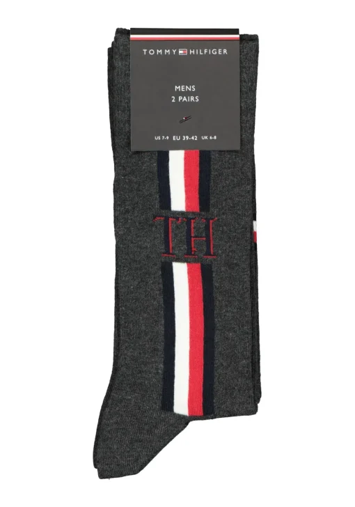 Tommy Hilfiger Iconic Logo Stripe Socks (2-pack), herensokken katoen, grijs