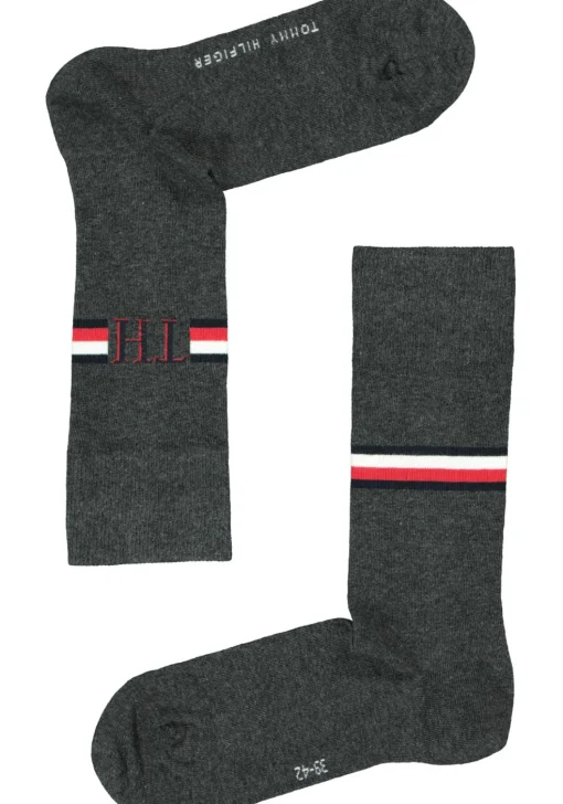 Tommy Hilfiger Iconic Logo Stripe Socks (2-pack), herensokken katoen, grijs