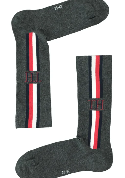 Tommy Hilfiger Iconic Logo Stripe Socks (2-pack), herensokken katoen, grijs