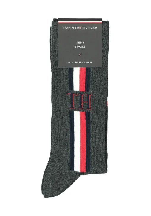 Tommy Hilfiger Iconic Logo Stripe Socks (2-pack), herensokken katoen, grijs