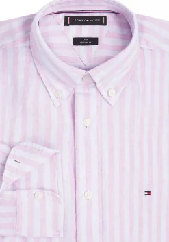 Tommy Hilfiger Linen Essential Regular Fit Shirt, structuur, roze met wit gestreept