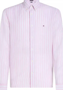 Tommy Hilfiger Linen Essential Regular Fit Shirt, structuur, roze met wit gestreept