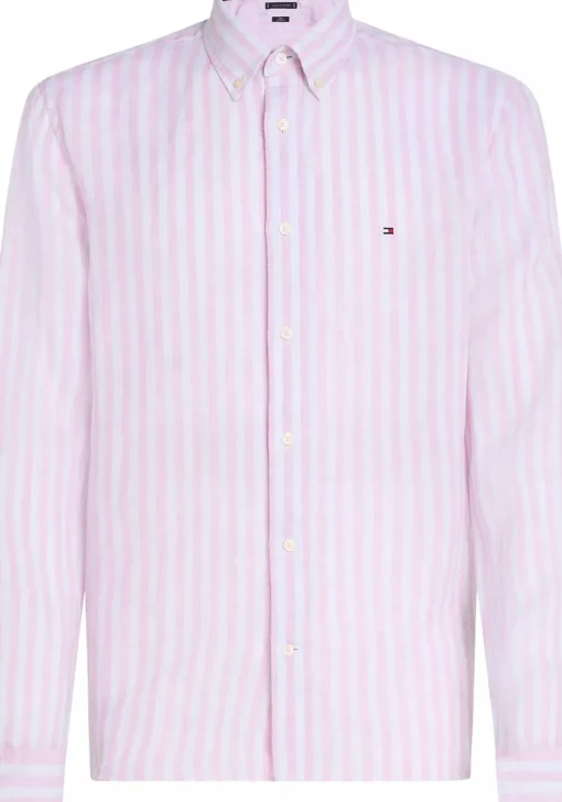 Tommy Hilfiger Linen Essential Regular Fit Shirt, structuur, roze met wit gestreept