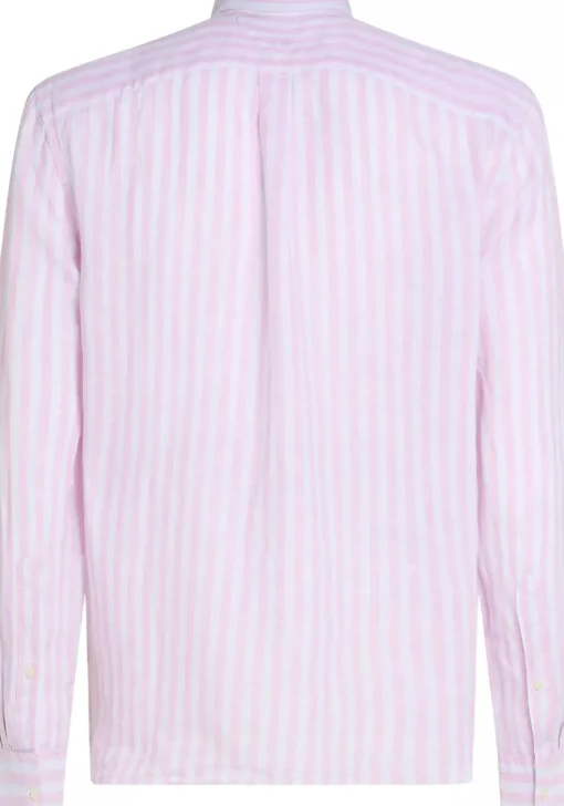 Tommy Hilfiger Linen Essential Regular Fit Shirt, structuur, roze met wit gestreept