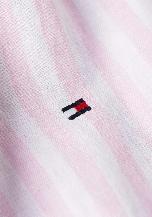 Tommy Hilfiger Linen Essential Regular Fit Shirt, structuur, roze met wit gestreept