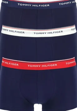 Tommy Hilfiger low rise trunk (3-pack), lage heren boxers kort, blauw met 3 kleuren tailleband