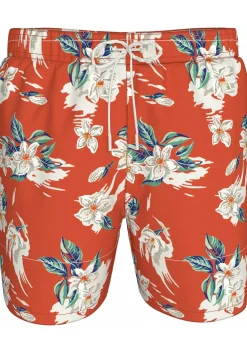 Tommy Hilfiger Medium Drawstring swimshort, heren zwembroek, warm oranje met bloemen print