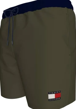 Tommy Hilfiger Medium Drawstring swimshort, heren zwembroek, army groen met blauwe band