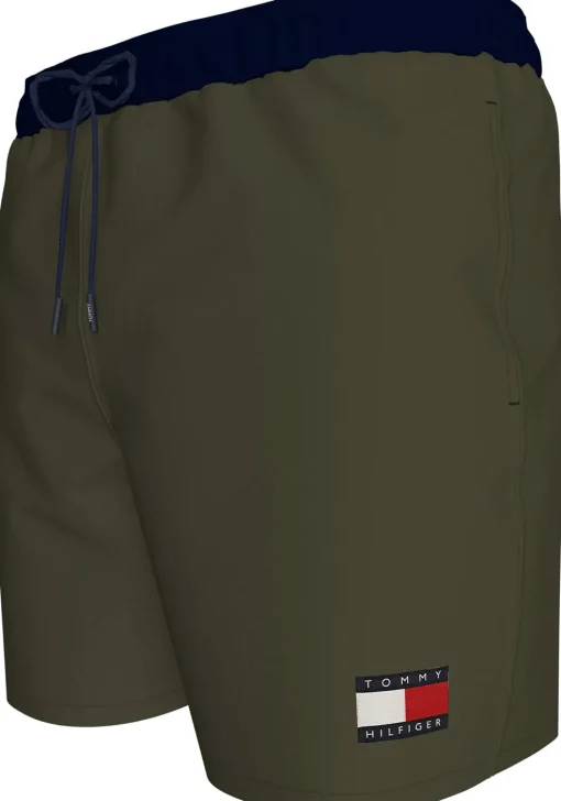 Tommy Hilfiger Medium Drawstring swimshort, heren zwembroek, army groen met blauwe band