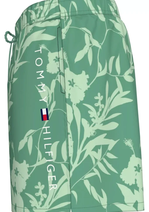 Tommy Hilfiger Medium Drawstring swimshort, heren zwembroek, groen met lichtgroene bloemen print