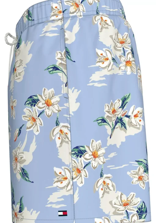 Tommy Hilfiger Medium Drawstring swimshort, heren zwembroek, lichtblauw met bloemen print