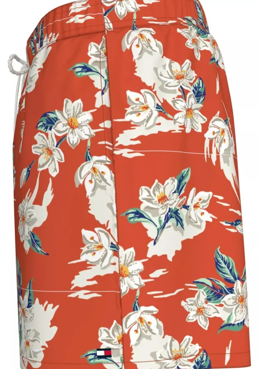 Tommy Hilfiger Medium Drawstring swimshort, heren zwembroek, warm oranje met bloemen print