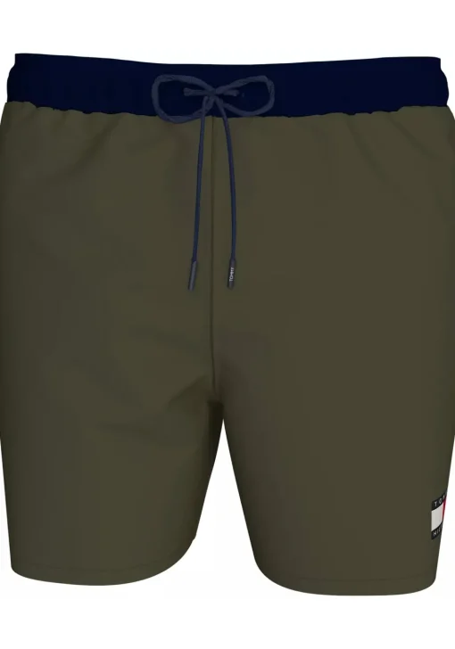 Tommy Hilfiger Medium Drawstring swimshort, heren zwembroek, army groen met blauwe band