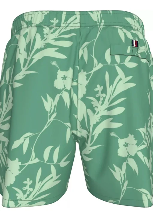 Tommy Hilfiger Medium Drawstring swimshort, heren zwembroek, groen met lichtgroene bloemen print