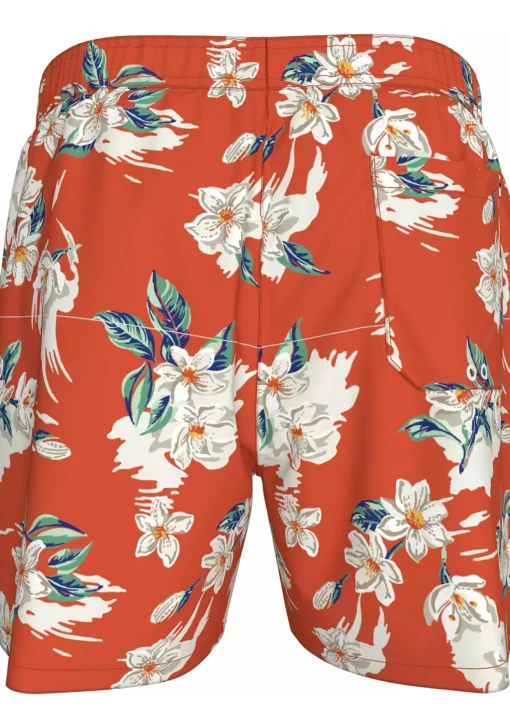 Tommy Hilfiger Medium Drawstring swimshort, heren zwembroek, warm oranje met bloemen print