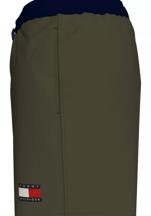 Tommy Hilfiger Medium Drawstring swimshort, heren zwembroek, army groen met blauwe band