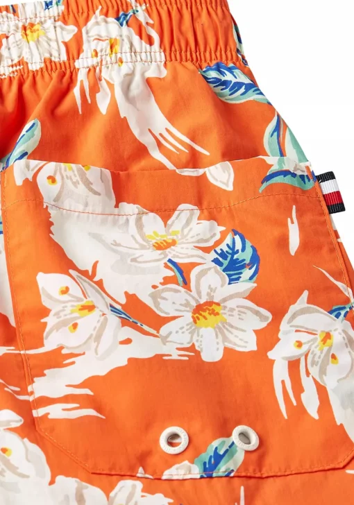 Tommy Hilfiger Medium Drawstring swimshort, heren zwembroek, warm oranje met bloemen print