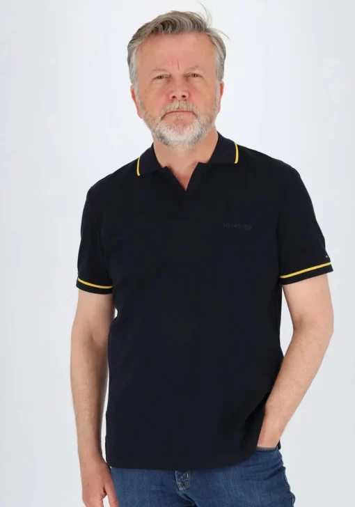Tommy Hilfiger Open Collar Tipped Regular Polo, heren poloshirt, donkerblauw