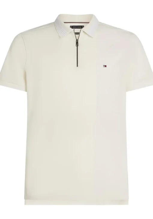 Tommy Hilfiger Pique Zip Regular Polo, heren poloshirt, offwhite